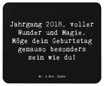 Produktbild von Mr. & Mrs. Panda Mousepad Spruch 2018 Geburtstag - Schwarz - Geschenk, Glückwunsch, Mouse Pad, laptop, mausteppich, Wunder, Geburtstagsgeschenk, Mauspad, einzigartig, pc