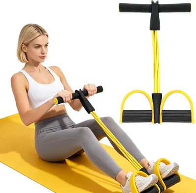 Produktbild von Expander Elastic Pull Rope, Fitness Widerstandsbänder, Gelb, mit Schaumstoffgriffen und Fußpedalen, für