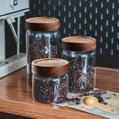 Produktbild von Glas Vorratsbehälter mit Holzdeckel - 500 ml - Borosilikatglas - nachhaltig