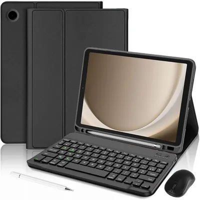 Image de Coque Clavier pour Samsung Galaxy Tab A9 Plus / A11 Plus, CuirPolyuréthaneNoir avec Clavier + Souris + Stylet