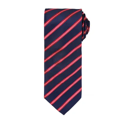 Produktbild von Premier Herren Sport Krawatte mit Streifen Muster RW5237 (Einheitsgröße) (Marineblau / Rot)