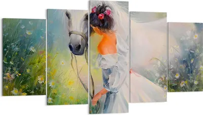 Produktbild von Bild auf Leinwand - Leinwandbild - Frau Wiese Pferd - 160x85cm - Wand Bild - Wanddeko - Wandbilder - Leinwanddruck - Bilder - Kunstdruck - Wanddekoration - Leinwand bilder - Wandkunst - EA160x85-3470