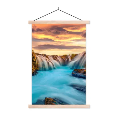 Produktbild von MuchoWow® Textilposter Wasserfall - Landschaft - Wolken - Natur 60x90 cm mit holzfarbenen Rahmen - Textil