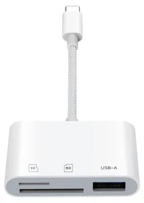 Produktbild von INF Type-C 3-in-1 Kartenleser SD TF USB ABS 10cm für iPad und MacBook Weiß