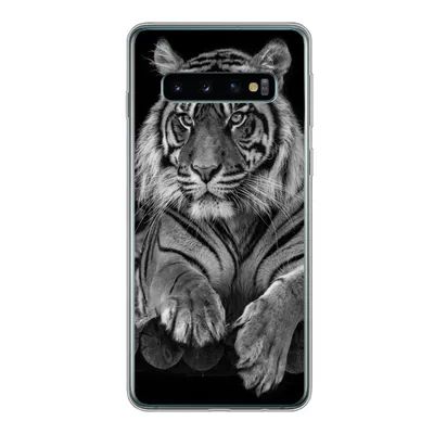 Produktbild von MuchoWow® Handyhülle Schutzhülle Hülle für Samsung Galaxy S10 Sumatra-Tiger auf schwarzem Hintergrund Silikon Softcase Handy Hülle - Handytasche