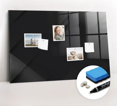 Produktbild von Magnetpinnwand Memoboard - Zubehörsatz - Weißer Marker + Schwamm + Magnete - 90 x 60 cm - Dunkles Wandmuster