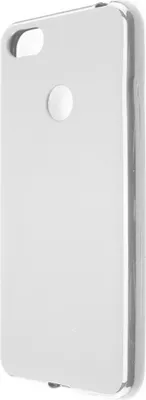 A close-up, side view of a transparent phone case with a silver metallic edge.