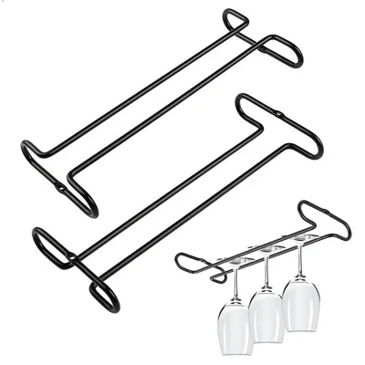 Wijnglashouder Set von 2, hängend, Metall, 26x11x3,3 cm, schwarz