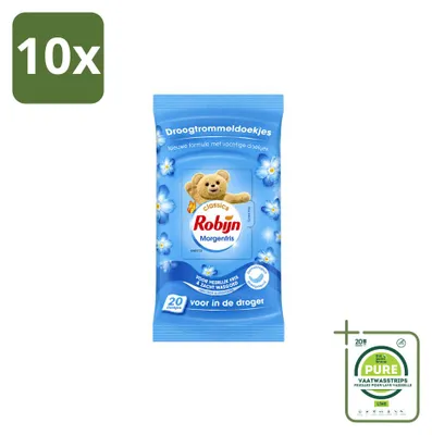 Immagine prodotto di 10 fogli per l'asciugatrice Robijn, profumo "Morgenfris" - confezione grande - 10 pezzi