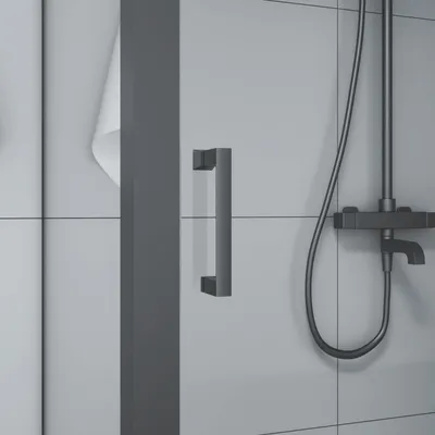 Immagine prodotto di Cabina doccia 80x120 Marwell vetro Factory ingresso frontale, nero, 80 x 120 x 200 cm - Cabina doccia con telaio in alluminio nero opaco - Cabina doccia con porta scorrevole