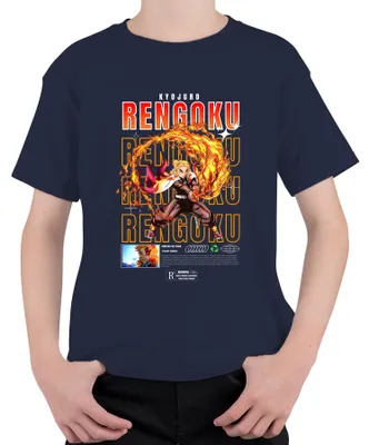 Zdjęcie produktu dla Koszulka dziecięca uni Rengoku Kyojuro Kimetsu no Yaiba Flame Hashira Anime Gift, granatowy, 152