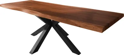 Produktbild von Esstisch Baumkante massiv Akazie nussbaumfarben 280 x 110 Spider-Gestell Metall schwarz TITAN