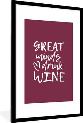 Produktbild von MuchoWow® MuchoWow® Gerahmtes Poster Weinzitat "Große Geister trinken Wein" mit lila Hintergrund 60x90 cm - Poster mit zchwarzem Bilderrahmen - Dekoration - Wandposter Wohnzimmer - Hochwertig