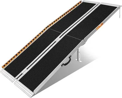 Productafbeelding van Rolstoelhelling, 213 cm, opvouwbaar, zwart, draagvermogen 362 kg, antislip, draagbaar, aluminium drempelhelling, hellingen voor trappen, treden, deuren, ingangen