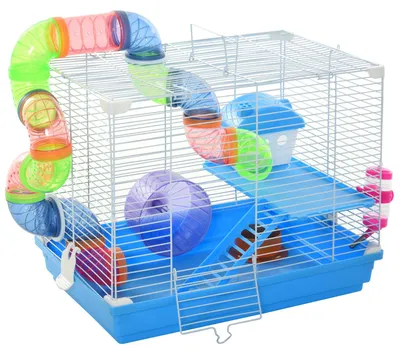 Image de Cage š€ hamster rongeur 2 niveaux avec tunnel, biberon eau, roue, maisonnette, šŠchelles dim. 46L x 30l x 37H cm