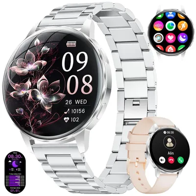 Obrázok produktu pre Štýlové dámske hodinky s funkciou telefónu, inteligentné hodinky s monitorovaním srdcovej frekvencie, tlaku krvi, spánku a SpO2, 110 športových režimov, vodotesnosť IP68, športové hodinky pre iOS, strieborná farba
