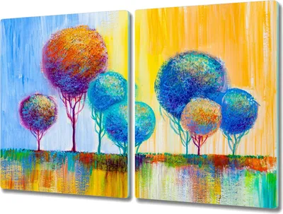 Produktbild von Coloray Kochplattenabdeckung Herdabdeckplatte 2x40x52 cm Hackbrett Schneidebrett Küchenbrett - Malerei Baum