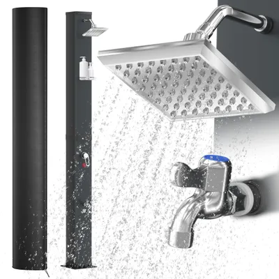 Image de Douche solaire YRHome Premium noire, à énergie solaire, avec thermomètre et housse de protection pratique