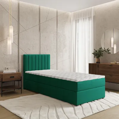 Produktbild von Masseno Boxspringbett BRESEL 100 100x200 cm Komplett-Set mit Bonell Matratze und Topper, Polsterbett mit Bettkästen -Grün, KRONOS 19