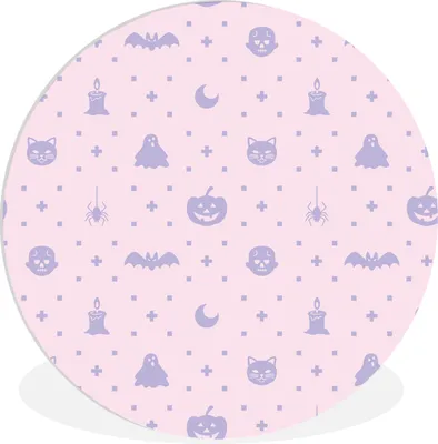Produktbild von MuchoWow® Rundes Wandbild - Runde Bilder Lila Halloween-Muster Ø 30 cm Kreis Wanddekoration Kunststoff - Wandkreis - Wandschmuck - Schlafzimmer - Bilder - Der Kreis - Kunst für die Wohnung - Plastik - Kunstdruck - Wandbild