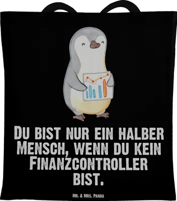 Produktbild von Mr. & Mrs. Panda Shopping Tasche Finanzcontroller Herz - Schwarz - Geschenk, Tote Bag, Laptoptasche, Schultasche, Jutebeutel