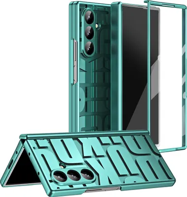 Image de Etui pour Samsung Galaxy Z Fold 7, étui transparent galvanisé avec protection d'écran et charnière Vert