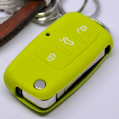 Produktbild von Auto Schlüssel Hülle Silikon Schutz Cover Apfelgrün kompatibel mit VW Seat Skoda bis 11/2009 3 Tasten Klappschlüssel