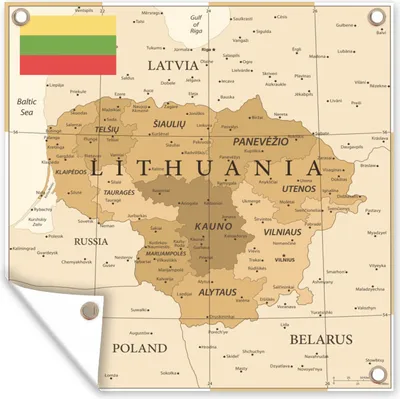 Obrázok produktu pre MuchoWow® Vonkajší plagát - Záhradná dekorácia ochrana súkromia - Záhradné plagáty pre záhradu - Staromódna mapa Litvy - 200x200x0.2cm