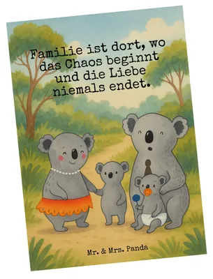 Produktbild von Mr. & Mrs. Panda Grußkarte Koala Familie Design - Weiß - Geschenk, Postkarte, Koalas, Postkarten, Kinder, bildkarte, Muttertag, Ansichtskarten, Mama, Fotokarte