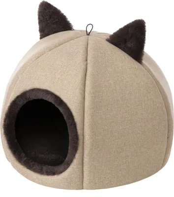 Zdjęcie produktu dla Domek dla kota, budka dla kota, plac zabaw, domek dla malych psów, z pilka na gumce, z poduszka, legowisko dla kota, lezanka dla kota, bezowy, rozmiar 2:?45 x 33 cm
