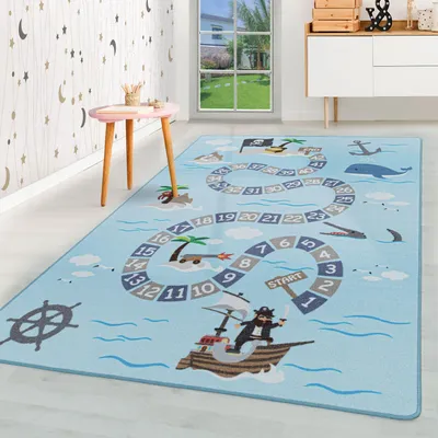 Zdjęcie produktu dla Homebyhome Dywan Dzieci?cy Piracki Design Dywan do Zabawy dla Ch?opców do Pokoju Trwa?y i ?atwy w Piel?gnacji, Rozmiar: 100x150 cm