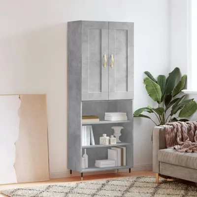 Productafbeelding van vidaXL Hoge kast, betonkleur, 69,5 x 34 x 180 cm, houtvezelplaat
