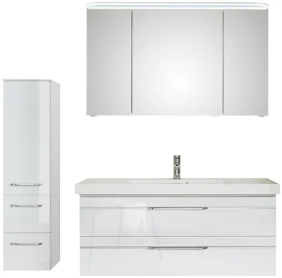 Produktbild von Pelipal Balto Sprint Badmöbel Set 123 cm, Mineralmarmor, LED-Lichtkranz, Weiß Hochglanz
