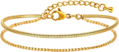Produktbild von Armband mehrreihig: Armkette aus Edelstahl Gold