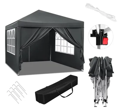 Image de Pavillon de jardin - Dimensions 3 x 3 mètres - Imperméable - Protection UV - Tissu Oxford - Structure en fer - Livré avec une sacoche de transport - Couleur anthracite