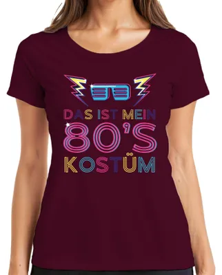 Produktbild von MEIN 80'S KOSTÜM 80er Jahre Retro Neon Party Karneval Brille Damen T-Shirt, Burgundy, M