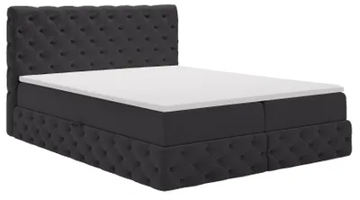 Image de Lit boxspring avec matelas 160x200 cm Royal - Lit double avec sommier, topper - Velvet noir (Royal Velvet 22)