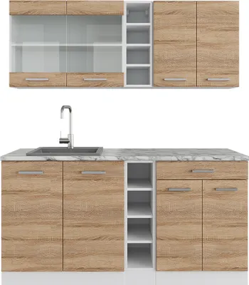 Produktbild von Vicco Jednotková kuchyně R-Line, 160 cm s pracovní deskou, Sonoma/bílá