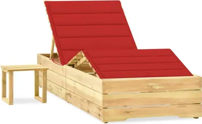 Image de Chaise longue de jardin avec table et coussin Pin imprégné