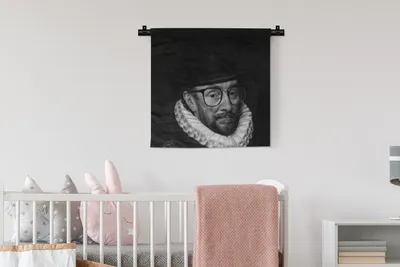 Produktbild von MuchoWow® Wandteppich Wandbehang Porträt von Wilhelm I. - Adriaen Thomasz - Schwarz und Weiß 60x60 cm Tapisserie Dekoration Wandtuch - Dekorationen - Wand Decke