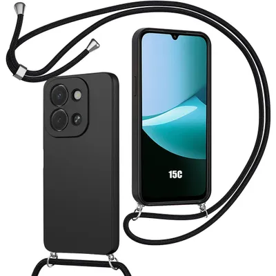 Image de Coque pour Xiaomi Redmi 15C 4G/5G, Silicone Souple Anti-Rayure Antichoc avec Bandoulière Noire