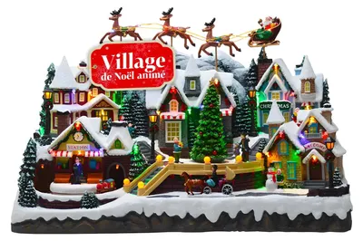 Weihnachtsdorf mit Musik, LED und Bewegung, 37x55x33 cm