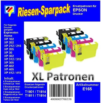 Produktbild von E165 - TiDis Ersatzpatronen Riesensparpack - 4xB + je 2x C/M/Y - mit 10x 14ml Inhalt ersetzt T1816XL