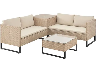 Zdjęcie produktu dla Modułowy salon z polirattanu Santorini 300873, dla 4 osób ze stołem i schowkiem, 117 x 64 x 63 cm