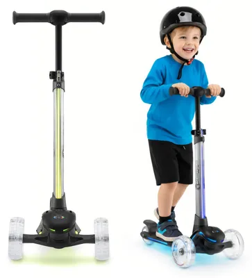 Produktbild von Kinderscooter - 3-rädriger Tretroller - RGB LED-Lichter - Verstellbarer Lenker - Balanceroller für Kinder 3–8 Jahre - Schwarz