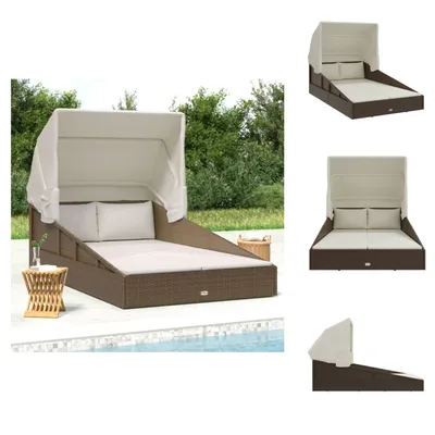 Produktbild von vidaXL Sonnenliege mit Faltdach Braun 200x114x128 cm Poly Rattan - Gartenbetten