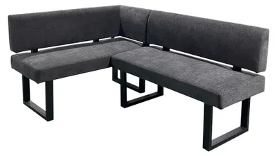 Produktbild von byLIVING Eckbank Vancouver/Webstoff anthrazit/Metall Gestell schwarz pulverbeschichtet/Taschenfederkern/Langer Schenkel rechts/Küchenbank/Sitzbank/