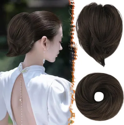 Produktbild von Gerades Braun Haarknoten Extensions - Hochwertiges Synthetisches Haarteil 20cm