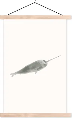 Produktbild von MuchoWow® Textilposter Narwal - Meerestiere - Aquarell 120x180 cm mit holzfarbenen Rahmen - Textil-Plakat