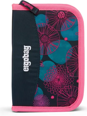 A closed pencil case with a floral pattern.